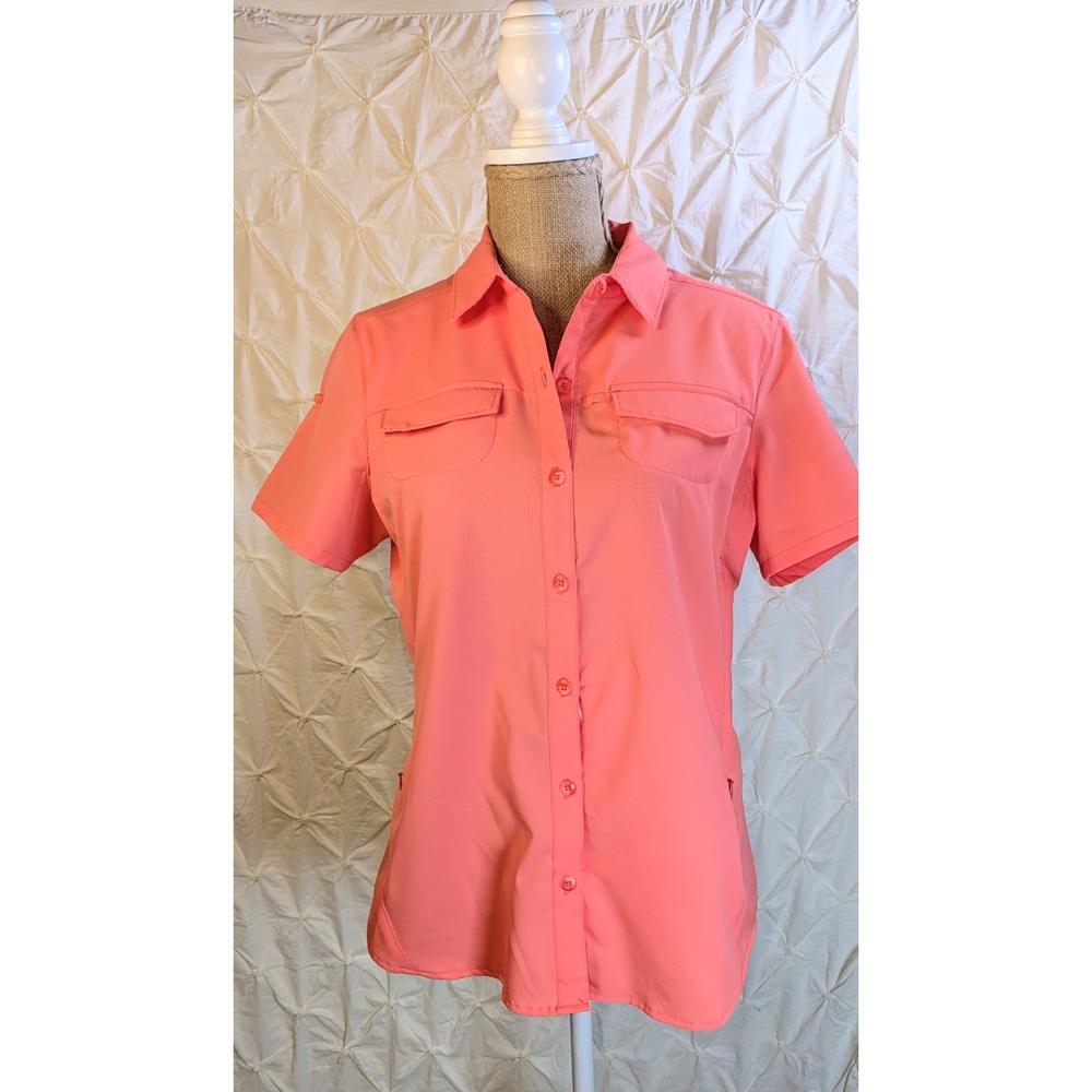 REI Hiking Shirt Women MediumCoral Vented Side Zipper Outdoor Gorpcore Button Up